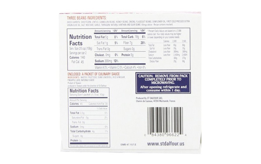 St. Dalfour Gourmet On The Go Three Beans with Sweetcorn   Pack  175 grams
